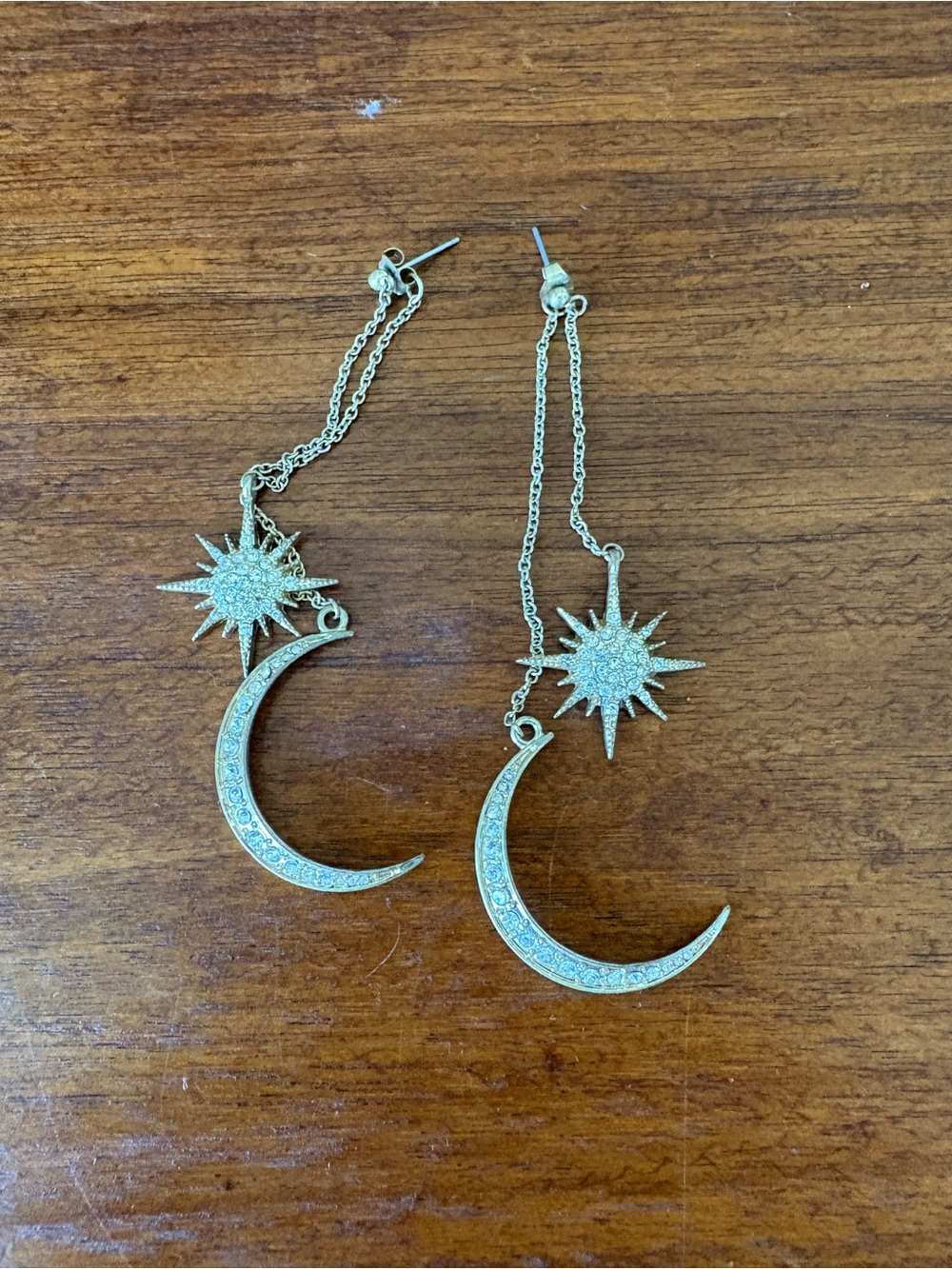 Moon & Star Dangle Earrings in Metallic Gold
